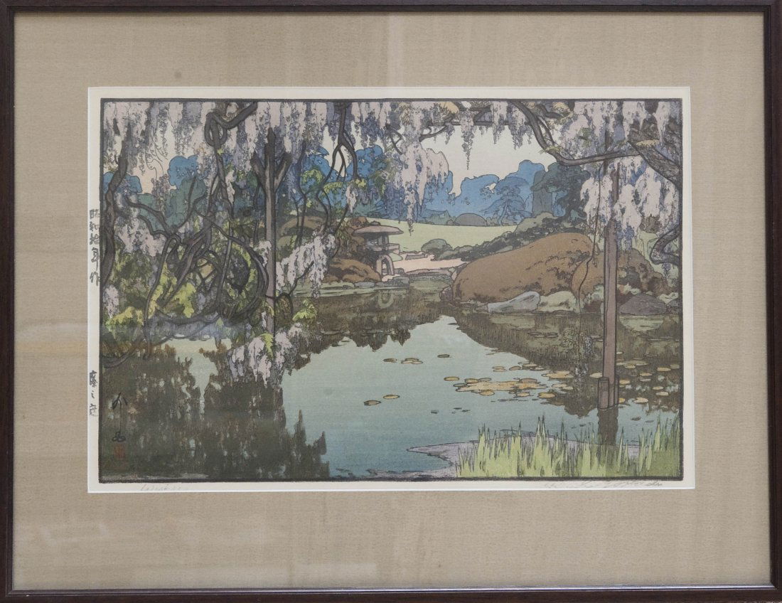 Hiroshi Yoshida Wood Block Print, "Wisteria". (1 of 6)