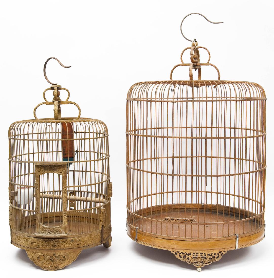 (2) Oriental Carved Wood Bird Cages. (1 of 11)