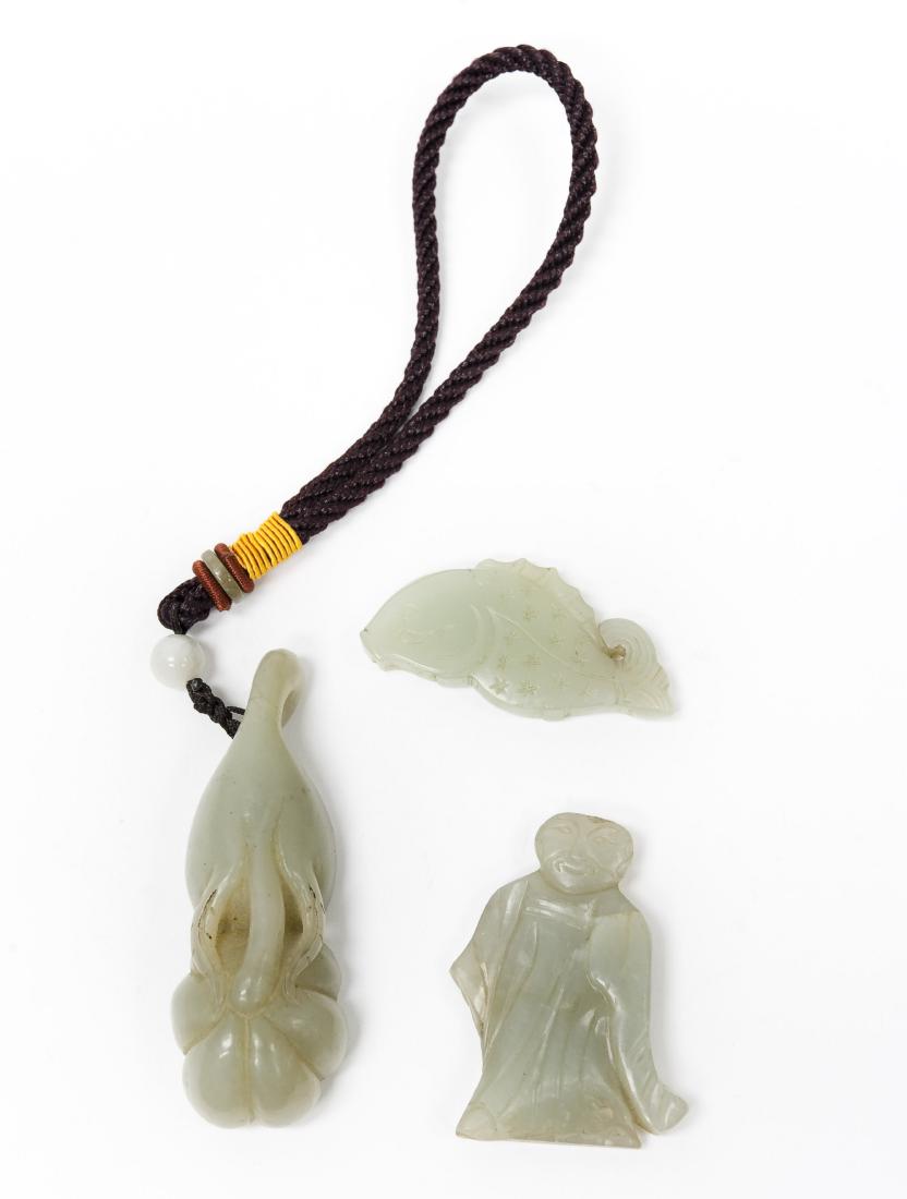 (2) Chinese Carved Jade Pendants & a Figure. (1 of 19)
