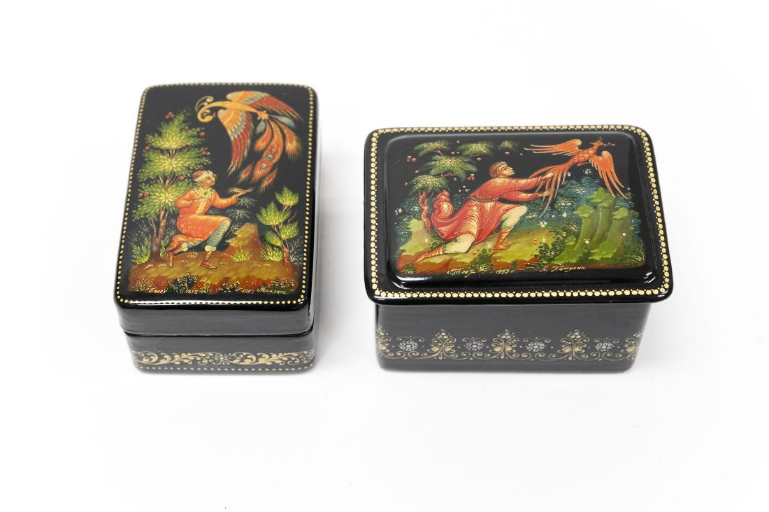 (2) Palekh Russian Lacquer Miniature Boxes. (1 of 6)
