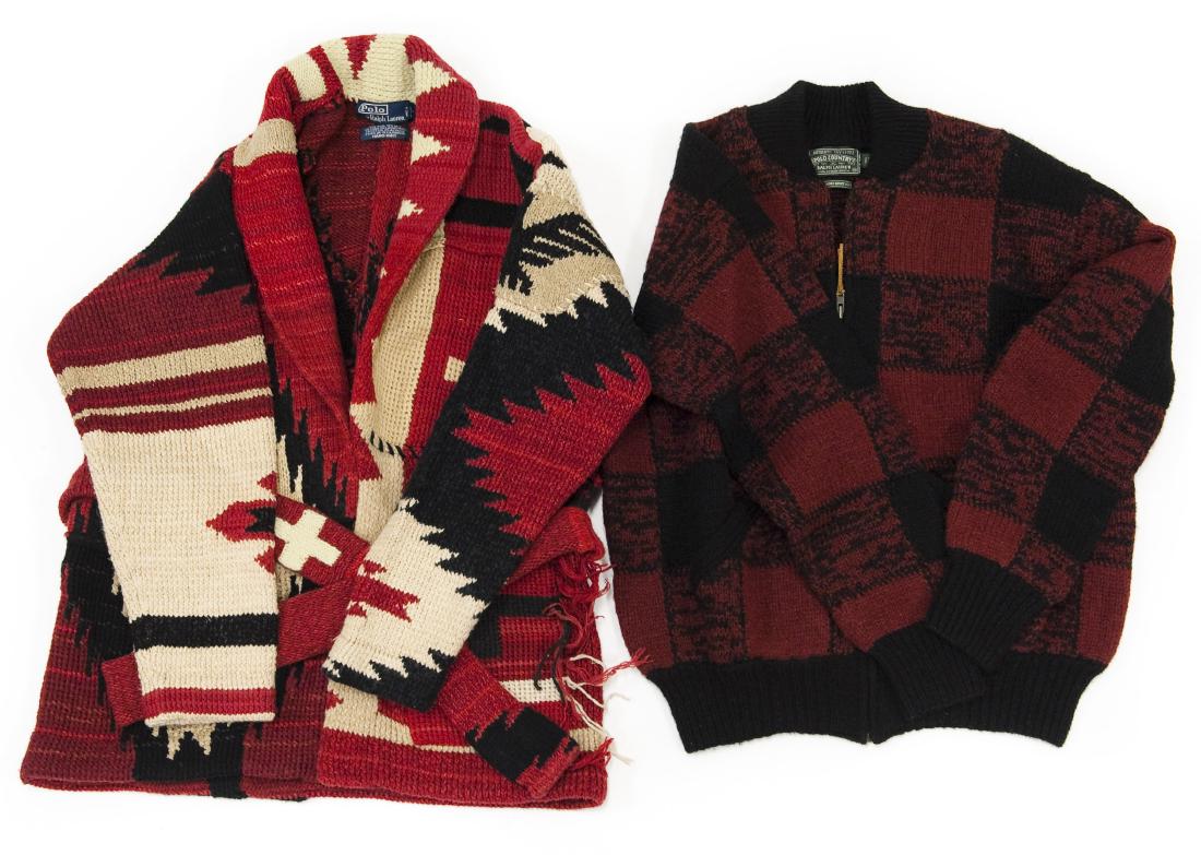 Ralph Lauren Polo Sweater and Jacket.: Ralph Lauren Polo Sweater and Polo Country Jacket. Sweater with cotton, lamb's wool, linen, alpaca, cashmere & nylon, size L; Jacket with 100% wool, size M.