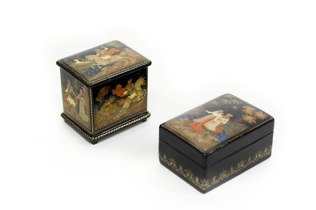 (2) Myzhnikova Palekh Russian Lacquer Boxes. (1 of 9)