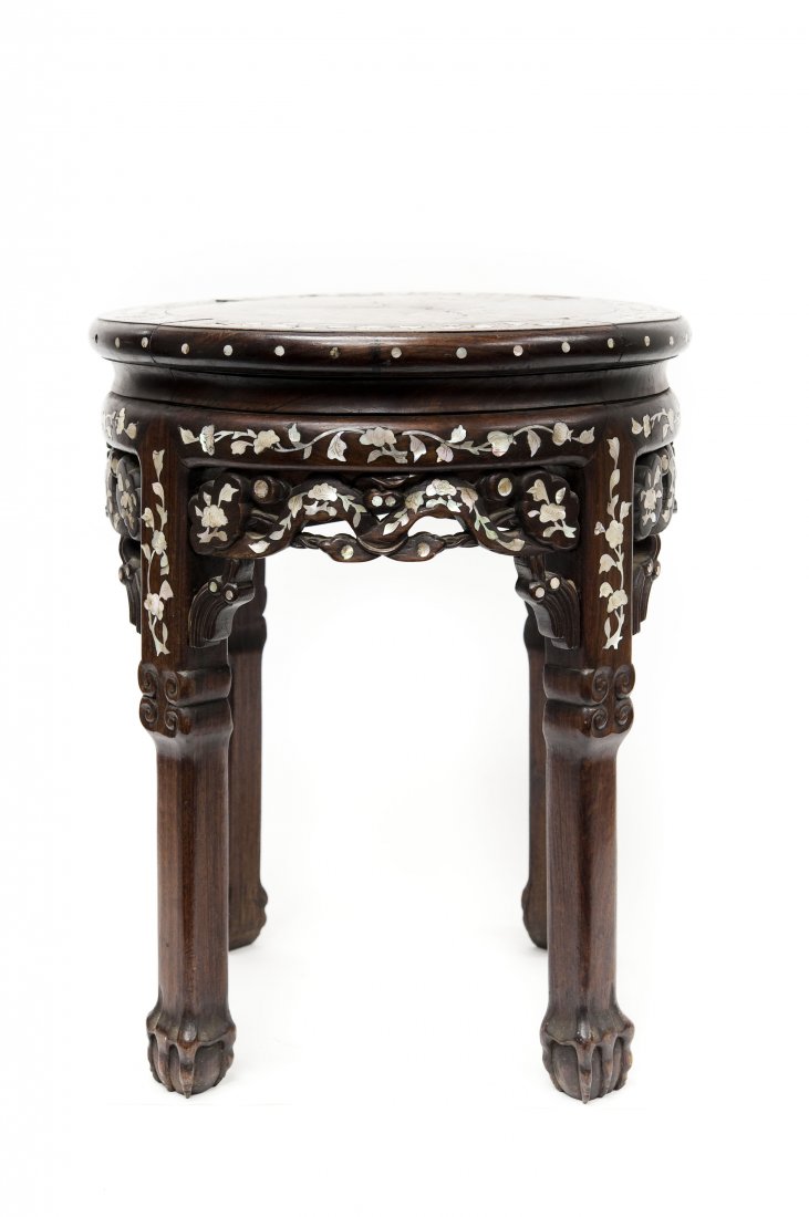 Chinese Carved Rosewood Circular Side Table. (1 of 5)