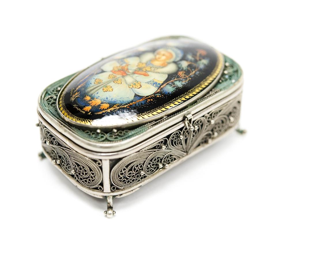 Russian Filigree Box with Palekh Lacquer Medallion. (1 of 6)