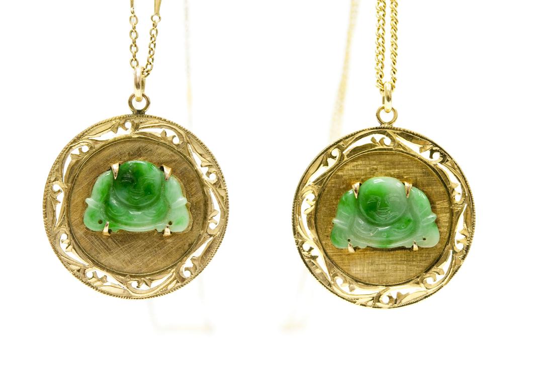 (2) Chinese Gold And Jade Buddha Pendants. (1 of 5)