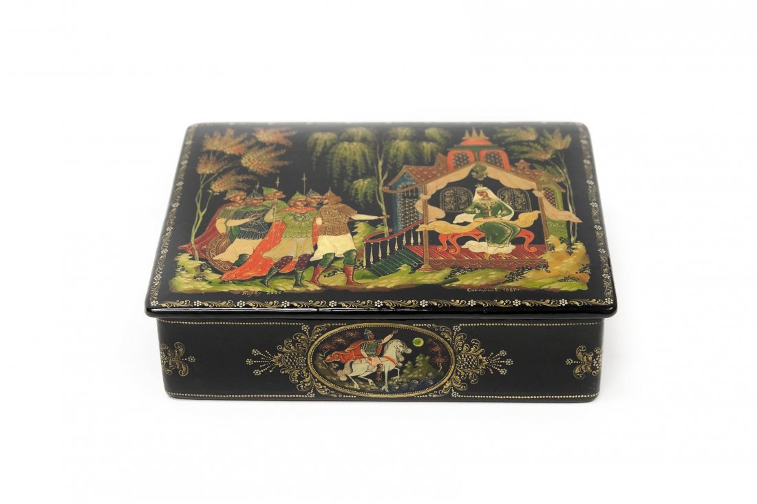 Palekh Russian Lacquer Box, Seven Bogatyrs. (1 of 6)