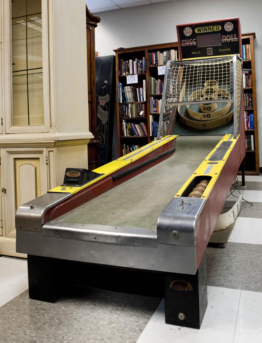 Skee Roll Vintage Skee Ball Arcade Game.: Skee Roll vintage skee ball arcade game. (Acquired from The Great America Amusement Park in Santa Clara, per consignor). Dimensions: H 78” x D 123” x W 29.5”