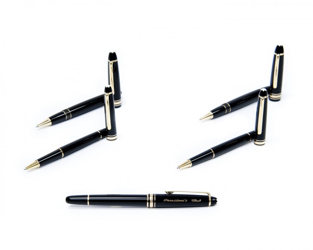 (5) Montblanc MeisterStuck Pens.: (5) Montblanc Meisterstuck Rollerball pens with HP President's Club Logos. With Boxes.