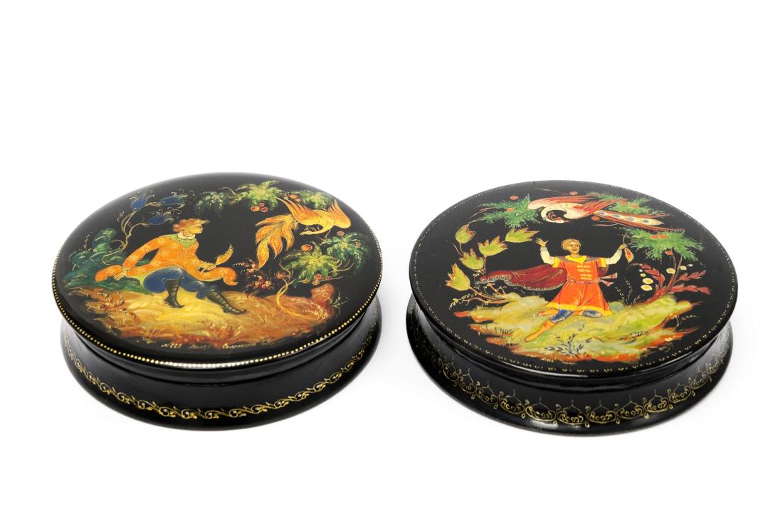 (2) Palekh Russian Lacquer Boxes, Firebird. (1 of 6)