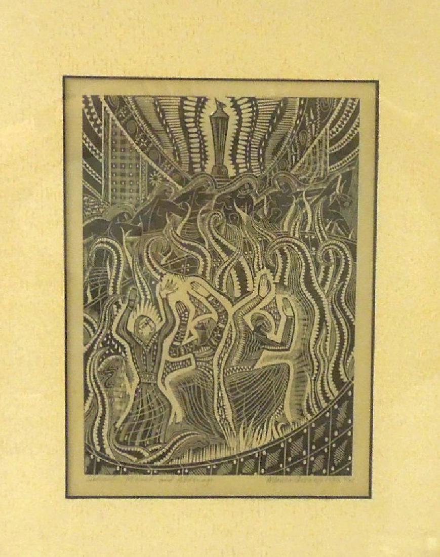 Alfonso Ossorio Wood Engraving, "Sidrack, Misack and: Alfonso Ossorio (American-Filipino 1916-1990), Wood engraving on paper. Pencil inscribed lower margin: "Sidrack, Misack and Abenago", Alfonso Ossorio, 1933 and numbered 5/25. (Sight: 7 3/4 x 5 3/4 inc