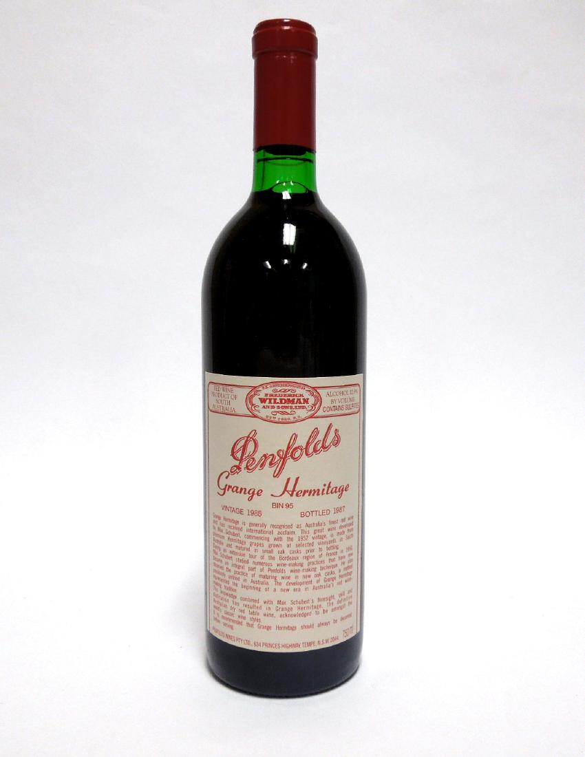 1985 Penfolds Grange Hermitage.: One (1) bottle 1985 Penfolds Grange Hermitage Bin 95 red wine. A blend of mostly Shiraz (Syrah) and Cabernet Sauvignon, this wine is consistently one of Australiaâ€™s finest wines.