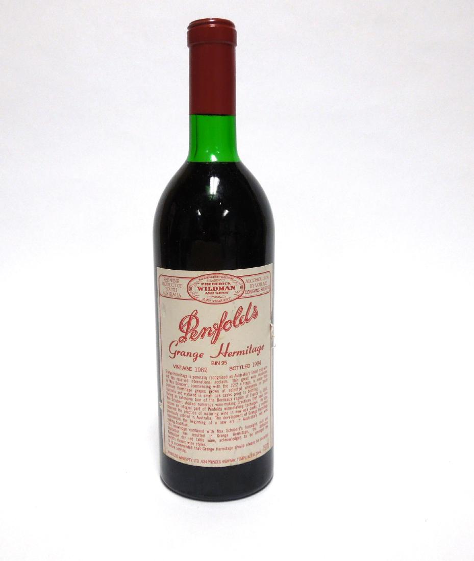 1982 Penfolds Grange Hermitage.: One (1) bottle 1982 Penfolds Grange Hermitage Bin 95 red wine. A blend of mostly Shiraz (Syrah) and Cabernet Sauvignon, this wine is consistently one of Australiaâ€™s finest wines.
