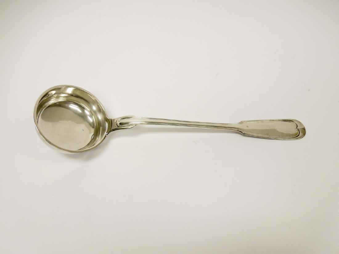 Continental 750 Silver Ladle.: Continental silver ladle, marked: Geb. Bernhard 750. Fiddle and thread pattern. Probably German, 19th Century. Length: 14 1/2 inches.