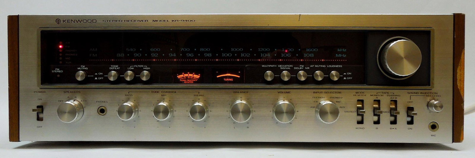 Kenwood KR-9400 Stereophonic Receiver.: Kenwood model KR-9400 stereophonic receiver. The most powerful stereo receiver Kenwood ever built, with 120 watts per channel into 8 ohms (stereo). Manufactured 1975-1976.