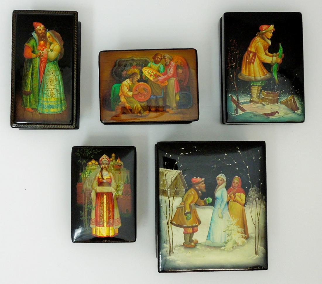 (5) Fedoskino Russian Lacquer Boxes. (1 of 1)