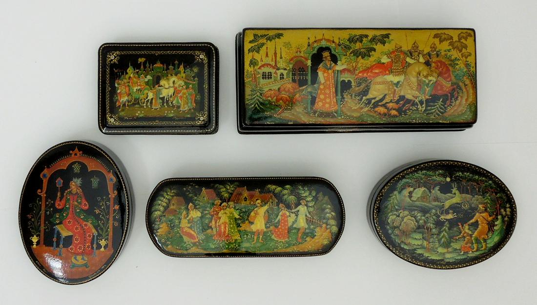 (5) Palekh Russian Lacquer Boxes. (1 of 1)