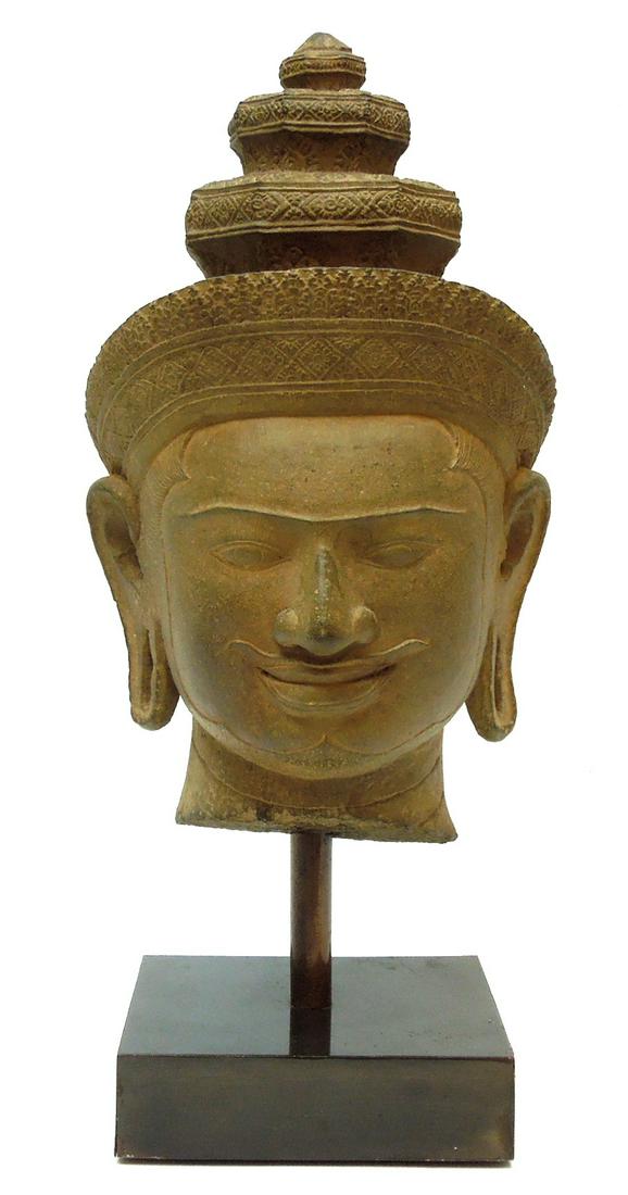 Khmer Style Carved Stone Head of Buddha. (1 of 4)
