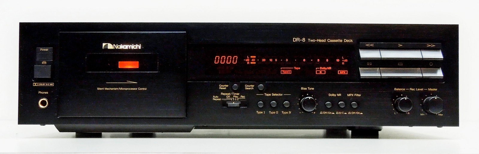 Nakamichi DR-8 Stereo Two-Head Cassette Deck.: Nakamichi DR-8 two-head stereo cassette deck with Dolby B and C systems. Manufactured 1999-2002.