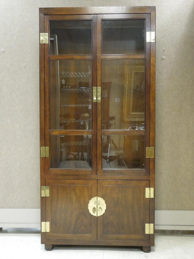 Henredon Oriental Style Display Cabinet.: Henredon Oriental style 4-door display cabinet with 2 glass front doors. 39" W, 14" D, 83" H.