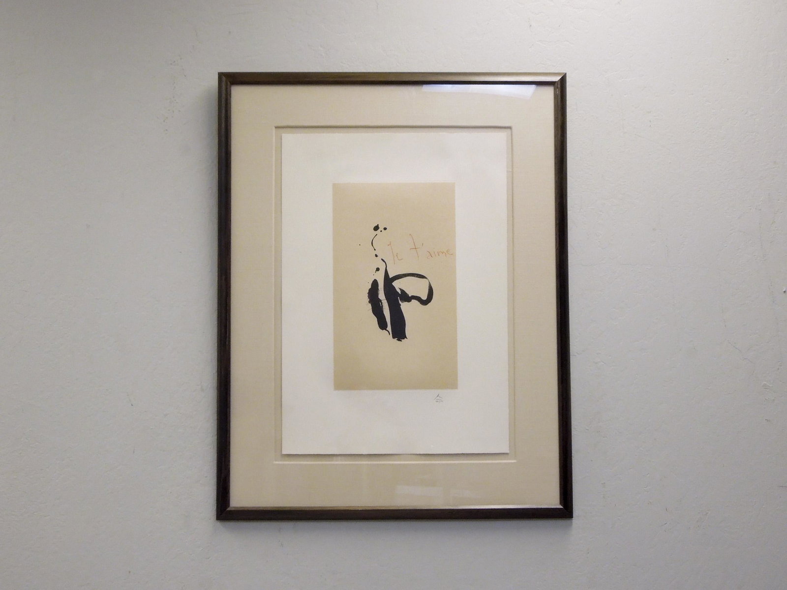 Robert Motherwell Lithograph, "XXII".: Robert Motherwell lithograph, "XXII" (From the "Three-Poems" portfolio. Signed, numbered 24/50. J.J. Brookings Gallery label verso. 28" x 20". Framed. Overall: 39" x 31".