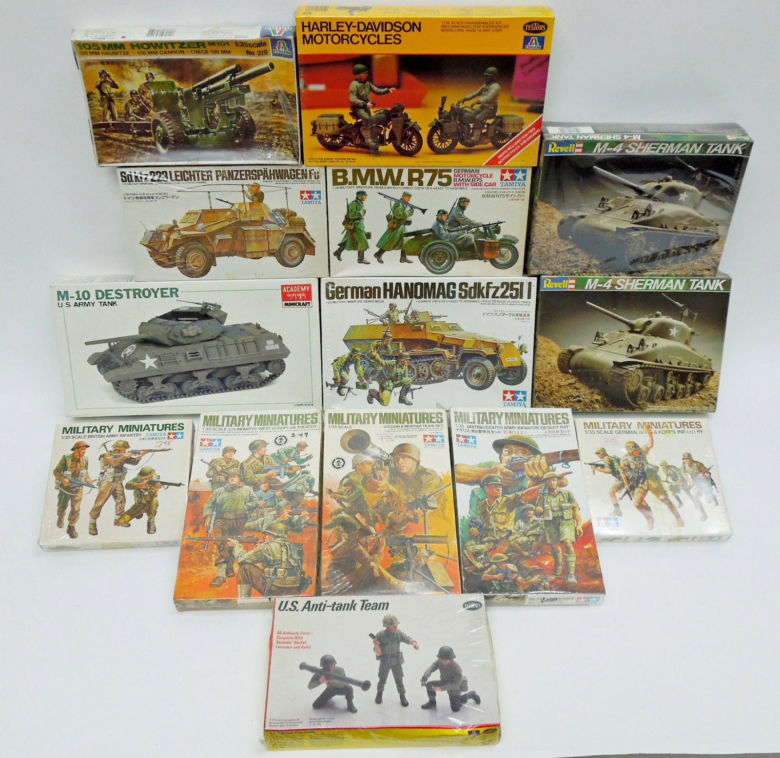 Collection of 1970s & 1980s Military Model Kits.: Collection of 1970s and 1980s military model kits including Tamiya, Revell, Testors, Academy. All in original sealed boxes.