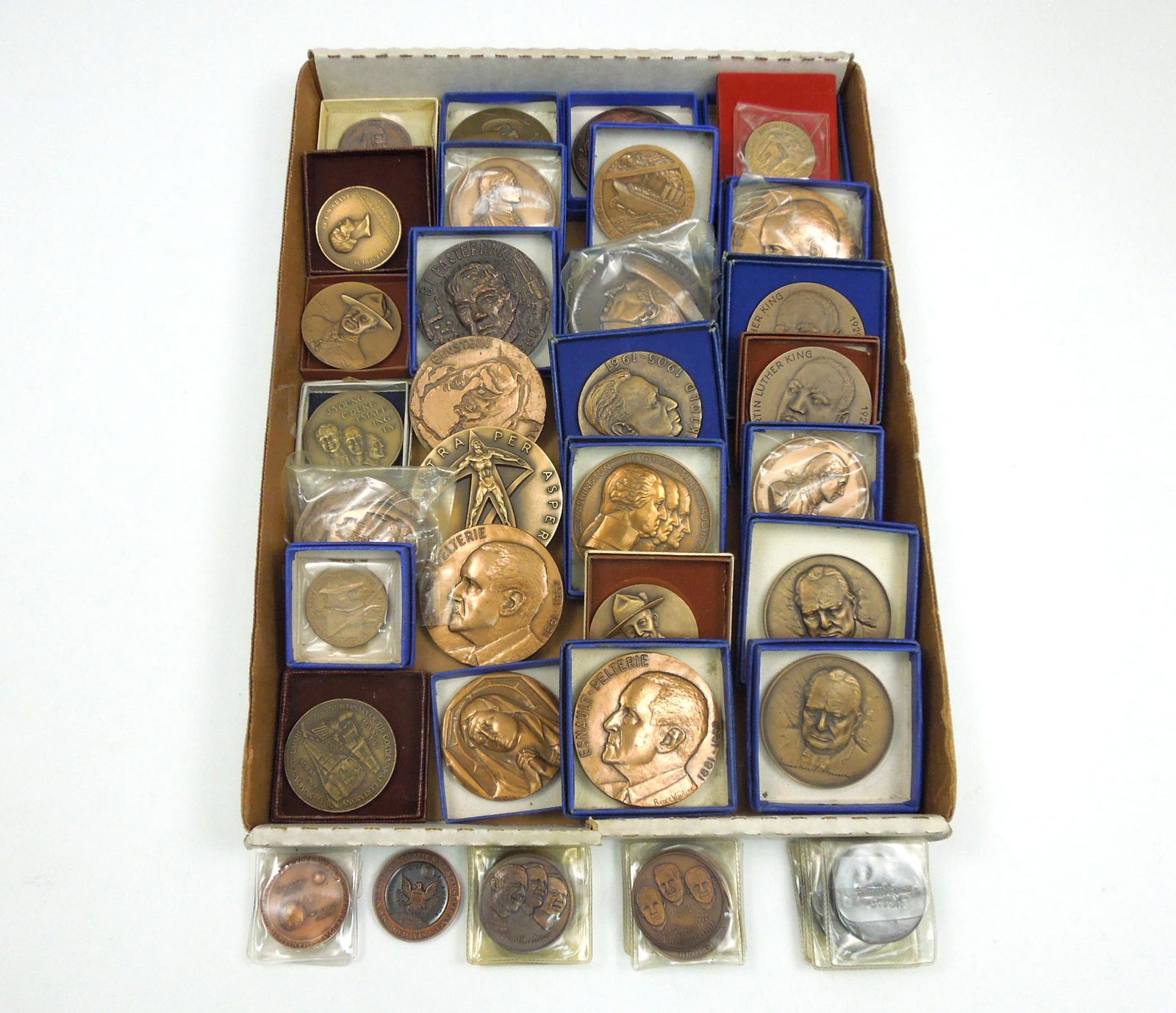 Group of (40) Bronze Medallions.: Group of (40) bronze medallions incl. MLK, Winston Churchill, Apollo Moon Missions, Frank Lloyd Wright.