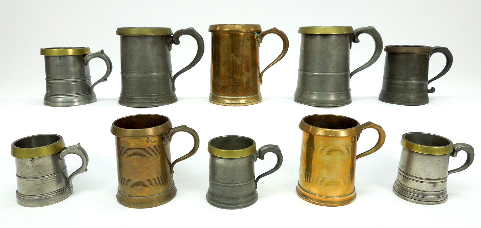 Group of (10) 19th C. English Pewter & Copper Tankards (1 of 1)