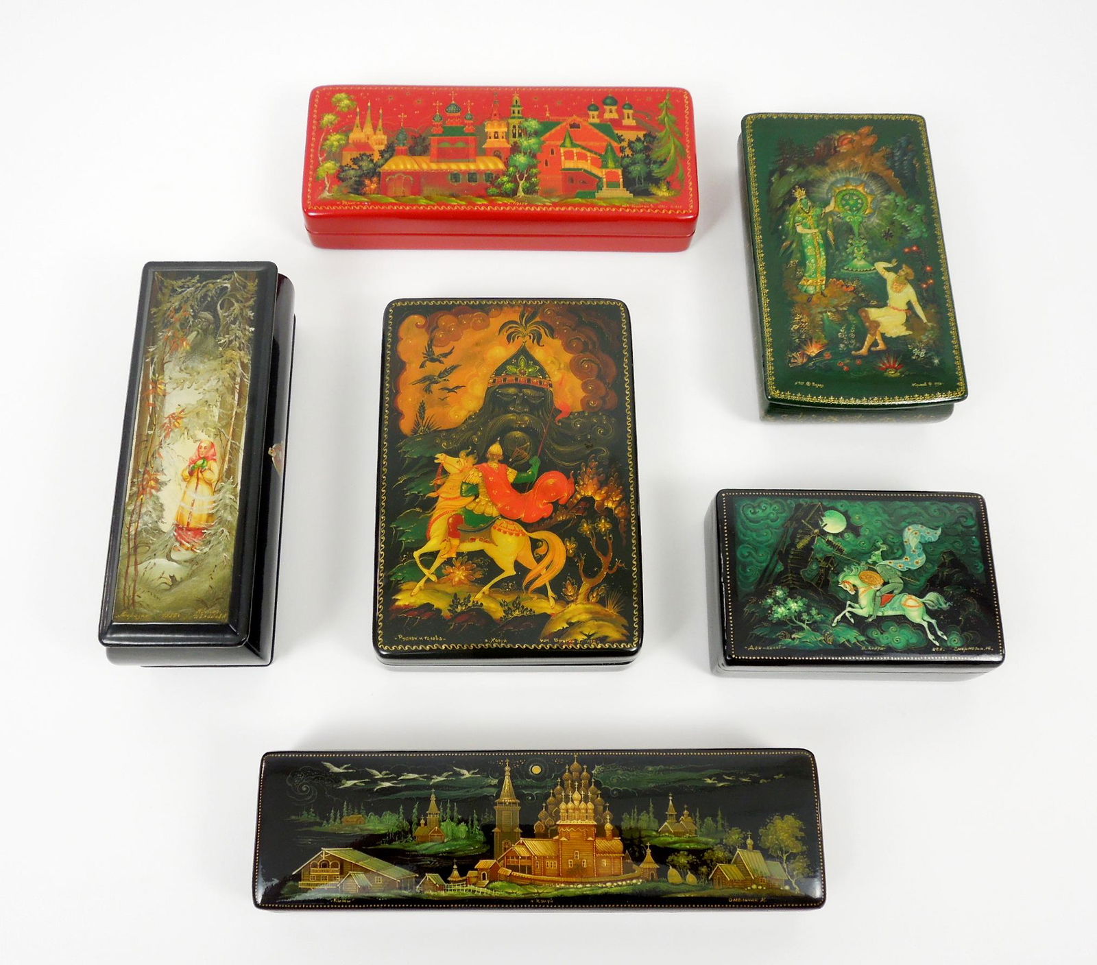 (6) Russian Lacquer Boxes.: (6) Russian lacquer boxes.