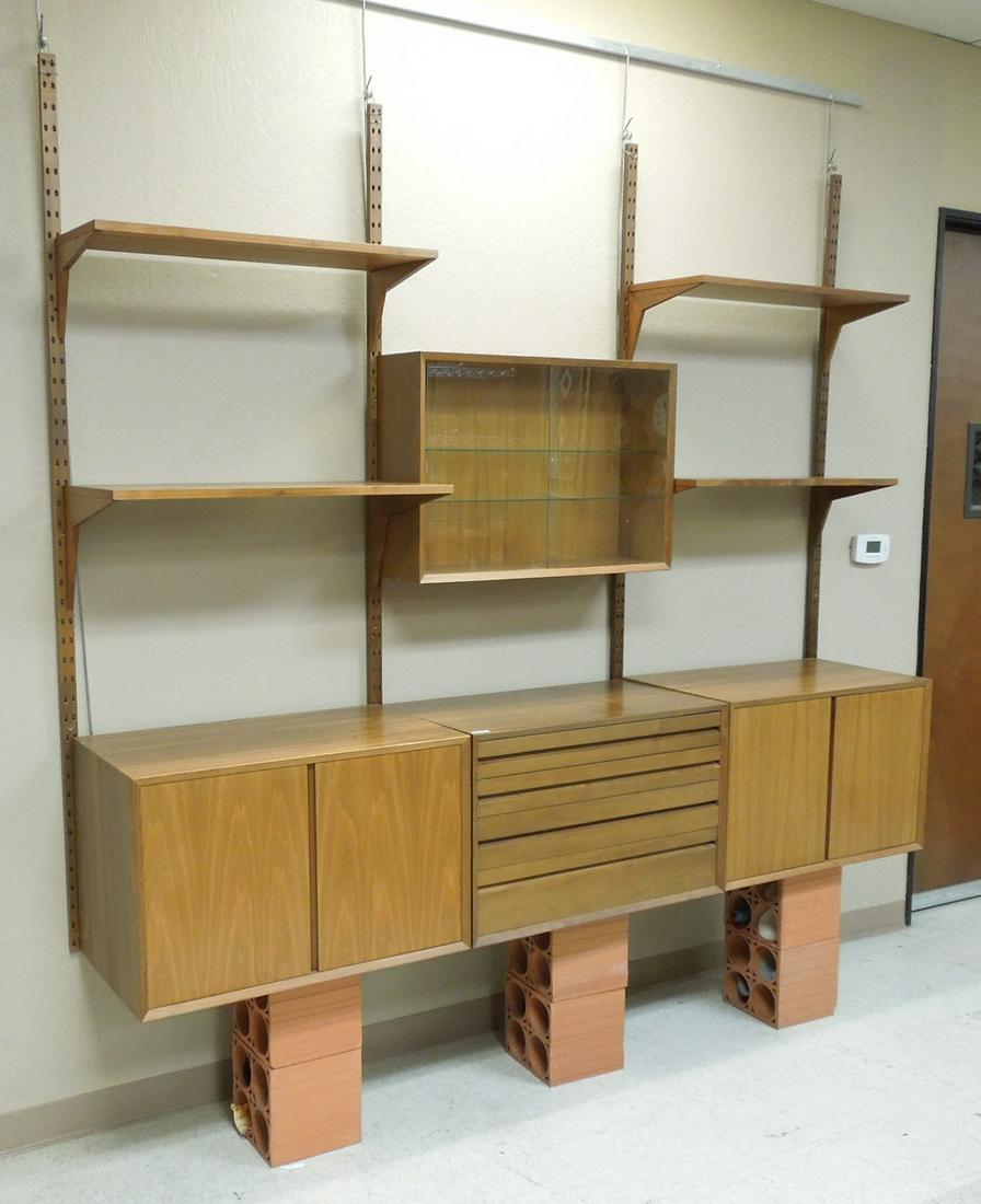 Mid 20th C. Modern Walnut Floating Wall Unit.: Mid 20th C. modern walnut floating wall unit. 96" L, 19" D, 80" H.