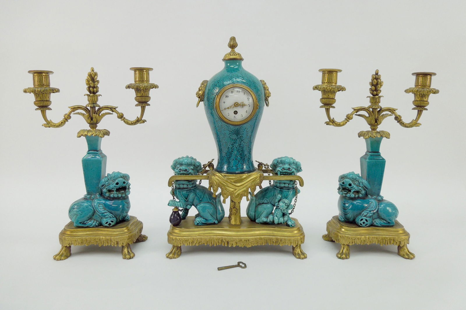 3-Piece Chinoiserie Gilt Bronze and Porcelain Garniture (1 of 11)