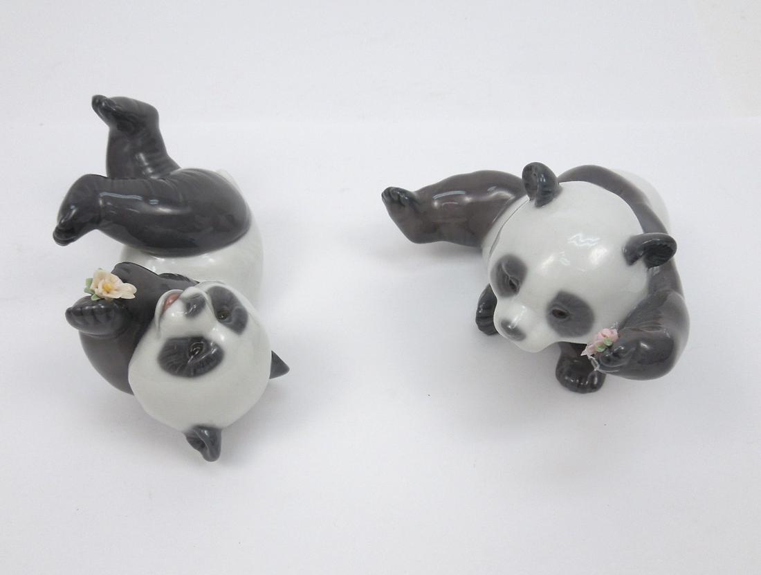 (2) Lladro Porcelain Panda Figures with Flowers. (1 of 3)