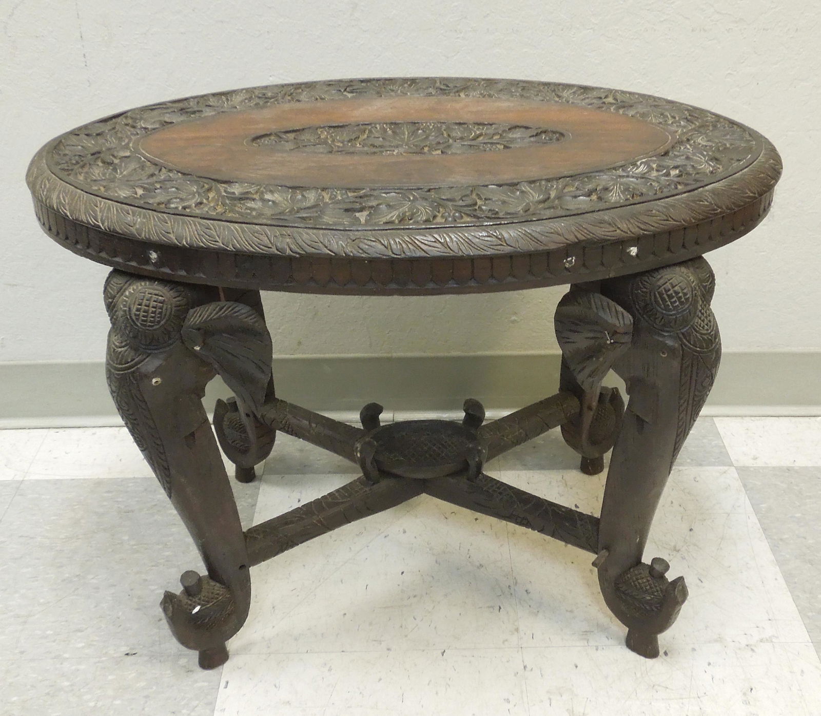 Oriental Carved Wood Oval Side Table. (1 of 1)