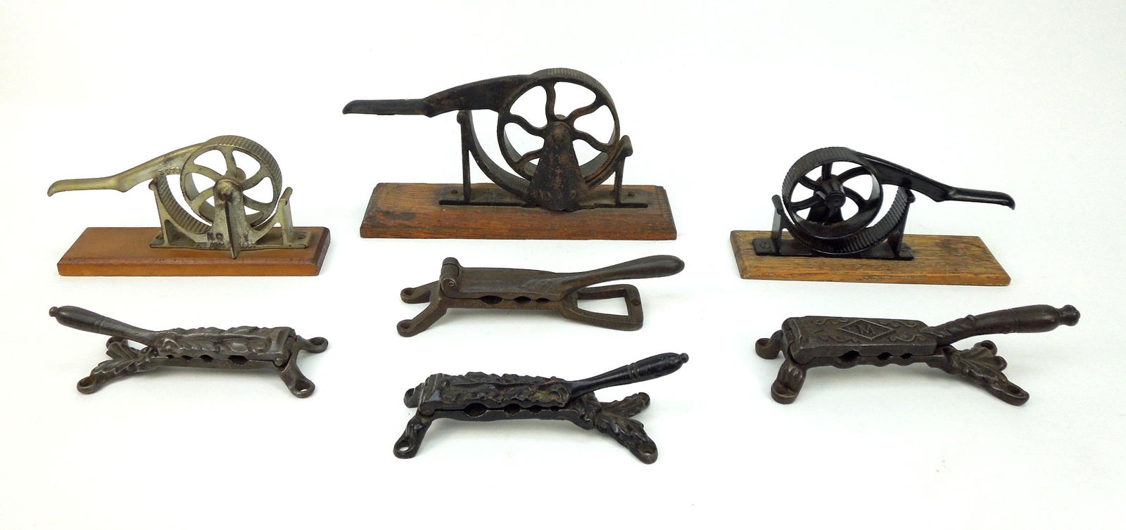 (7) Antique Cast Iron Apothecary Cork Presses.: (7) Antique cast iron apothecary cork presses incl. Enterprise #1.