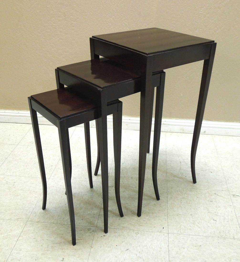 Set of (3) Baker "Barbara Barry" Nesting Tables.: Set of (3) Baker furniture Barbary Barry Collection nesting tables, java finish, No. 3462. Largest: 14.5" x 14.5" x 28.5".