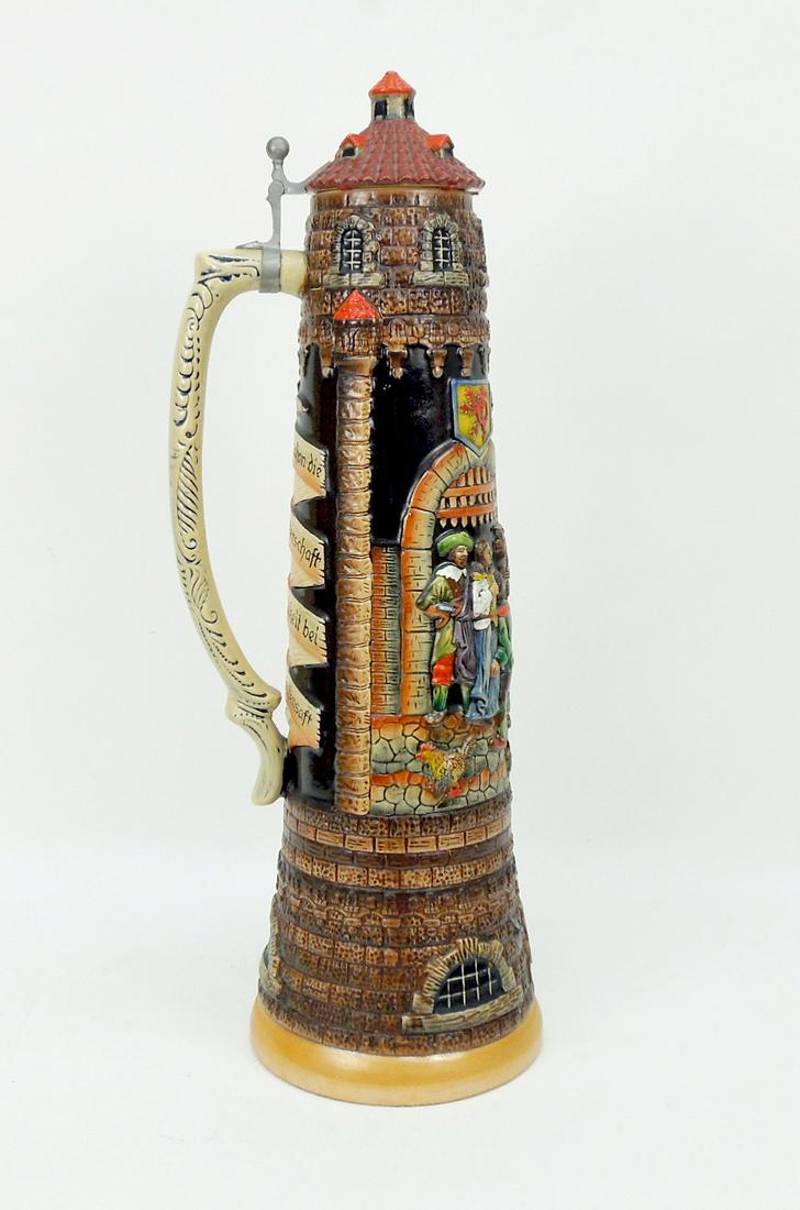 Werner Corzelius Tall Ceramic Beer Stein.: Werner Corzelius tall ceramic beer stein. Made in West Germany, 1113. 24 1/2" tall.