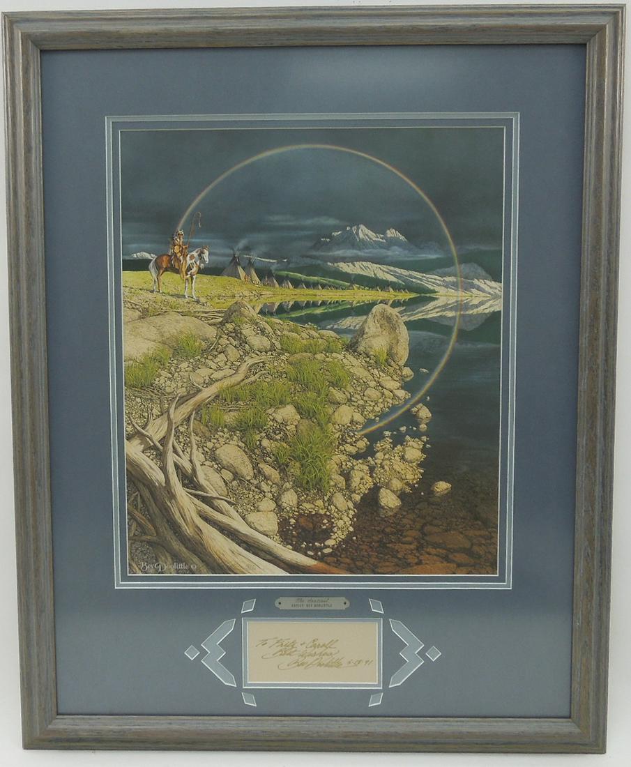 Bev Doolittle Lithograph, "The Sentinel".: Bev Doolittle (American b. 1947 - ) limited edition lithograph, "The Sentinel". Signed lower left, numbered 1809/35000. Framed with a dedication card signed by the artist "To Fritz and Caroll Best Wis