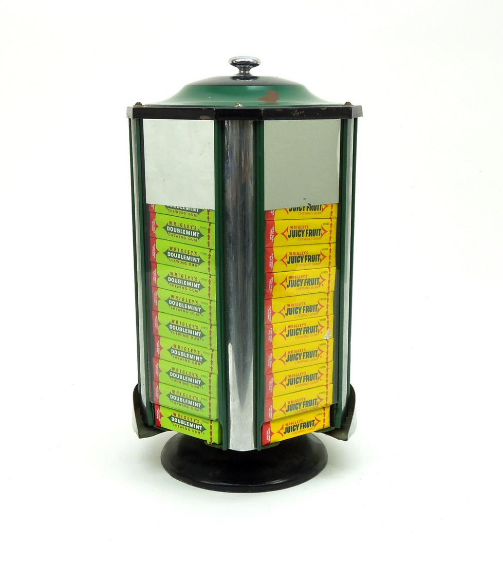 1930s Wrigley's Gum 5-side Vending Machine.: 1930s Wrigley's Gum 5-side vending machine with spinning dispenser and original gum packets.