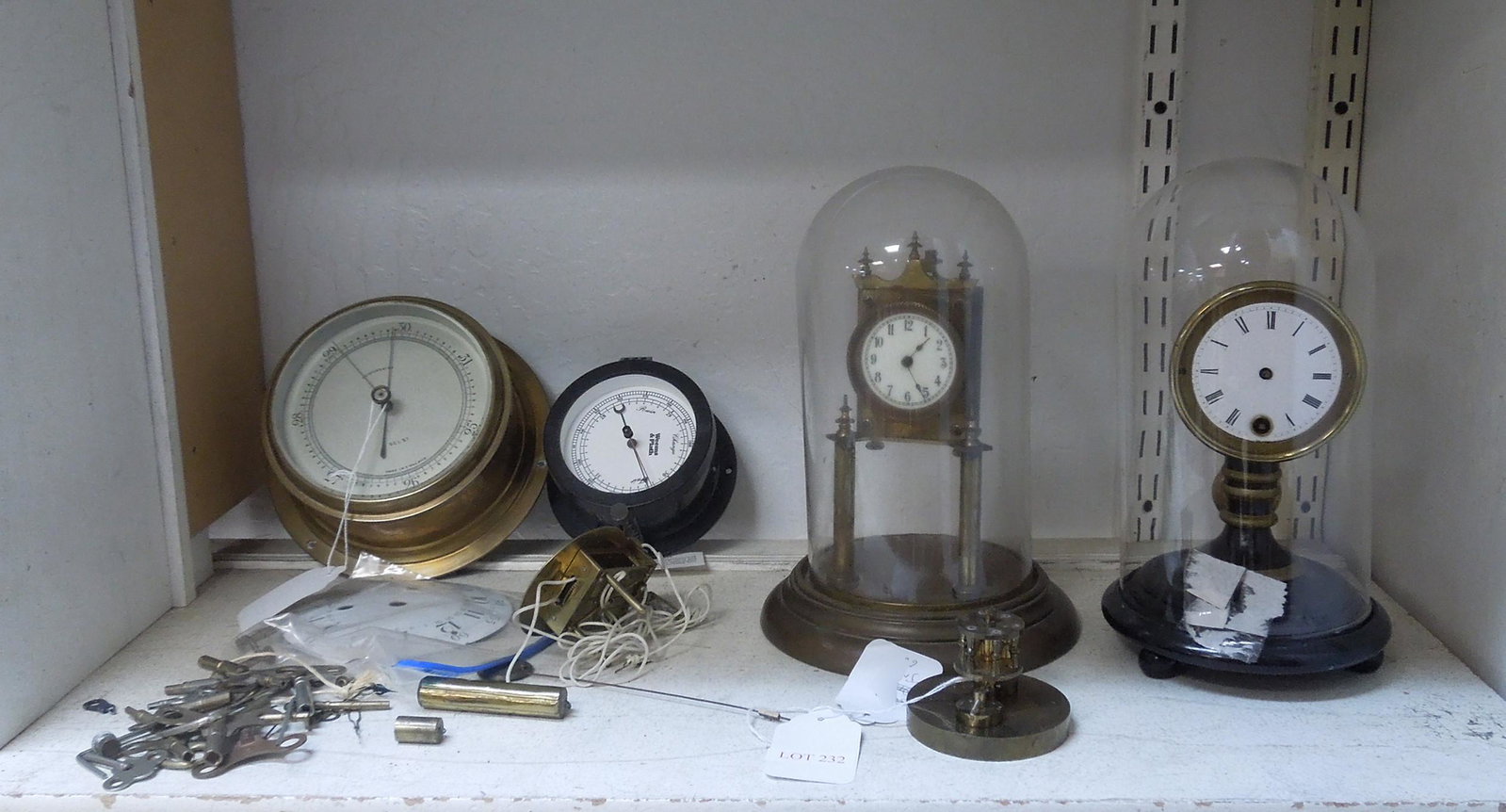Group of Clocks and Barometers (Incomplete).: Group of vintage clocks and barometers, mostly incomplete.