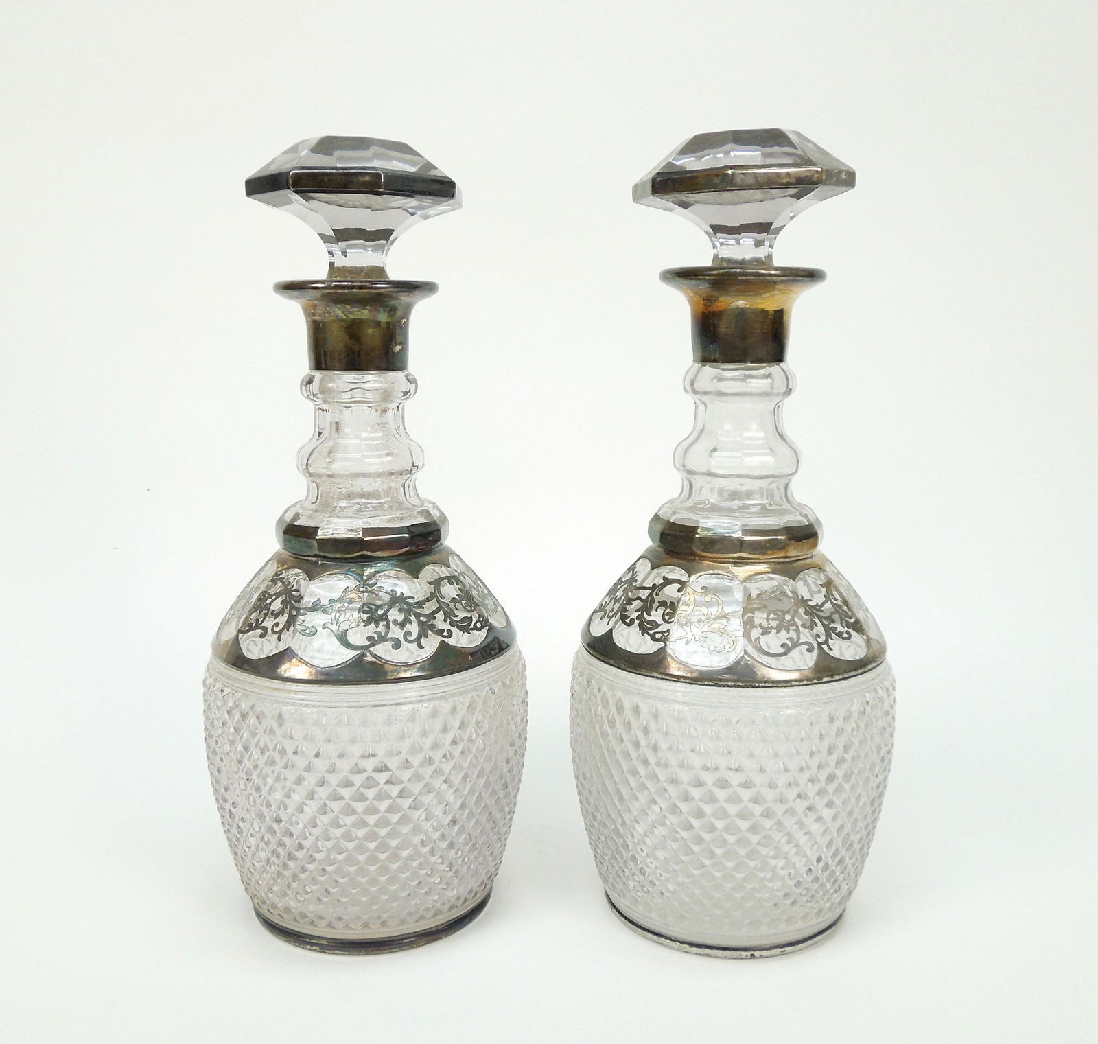 Pair of Continental Silver Overlay Crystal Decanters. (1 of 3)