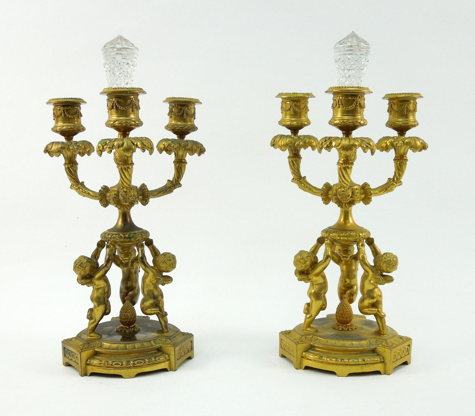 Pair of Bronze Pairpoint 3-light Candelabra. (1 of 4)