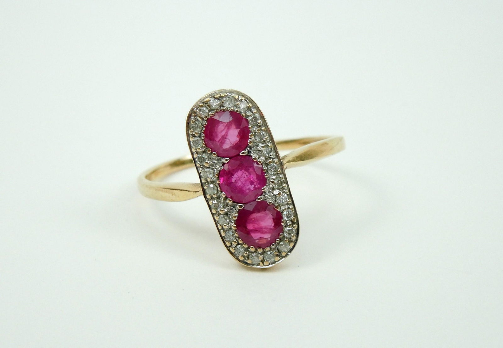 9K Yellow Gold & Ruby Ring with Diamond Accents. (1 of 2)