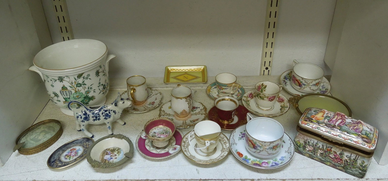 Group of Porcelain incl. Staffordshire Pot.: Group of porcelain incl. Staffordshire pot, Capodimonte box.