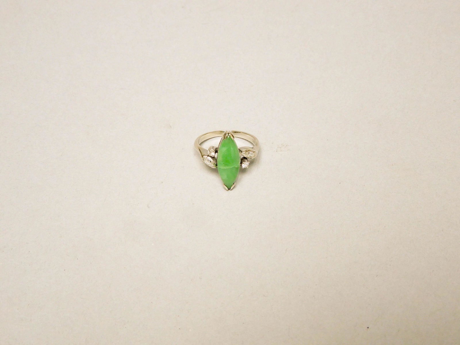 14K White Gold, Jade & Diamond Ring. (1 of 2)