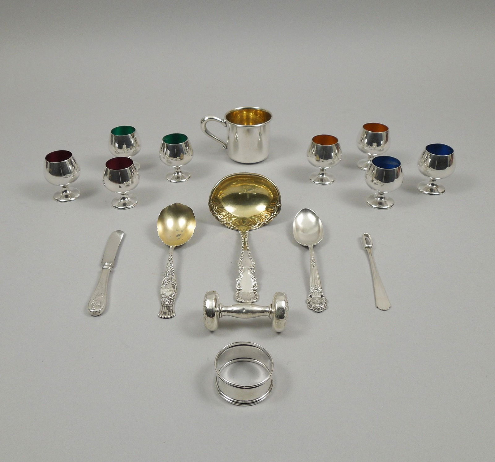Group of Sterling Silver Flatware, Cups & Rattle. (1 of 4)