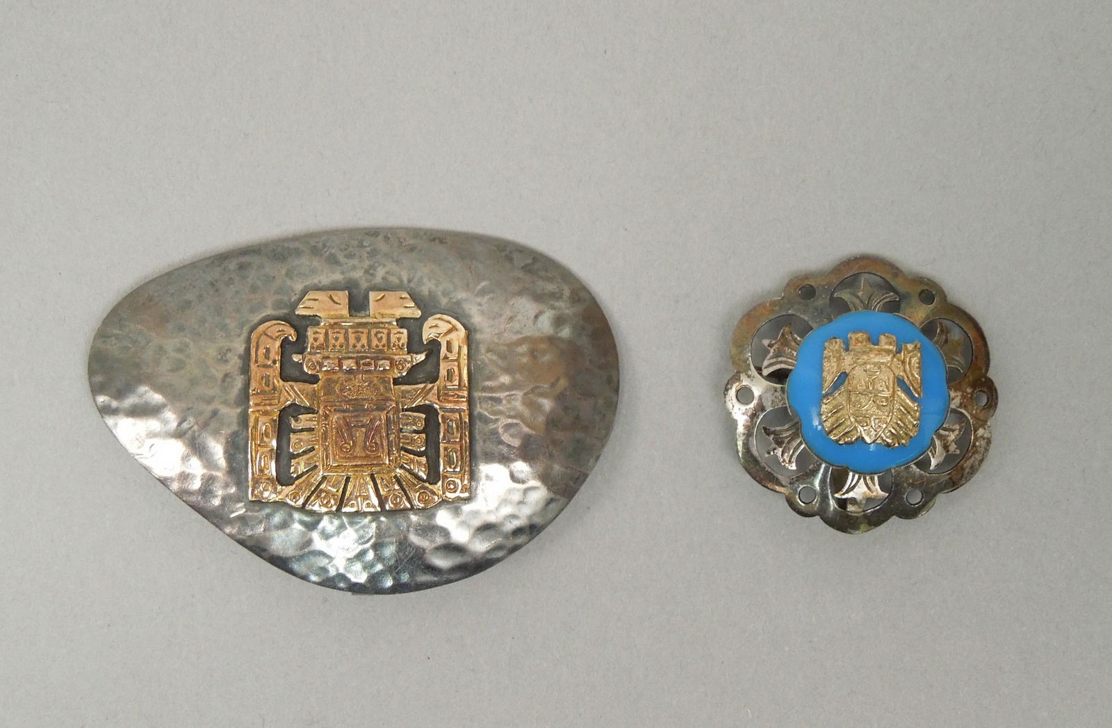 (2) Peru Sterling Silver and 18K Gold Brooches. (1 of 2)