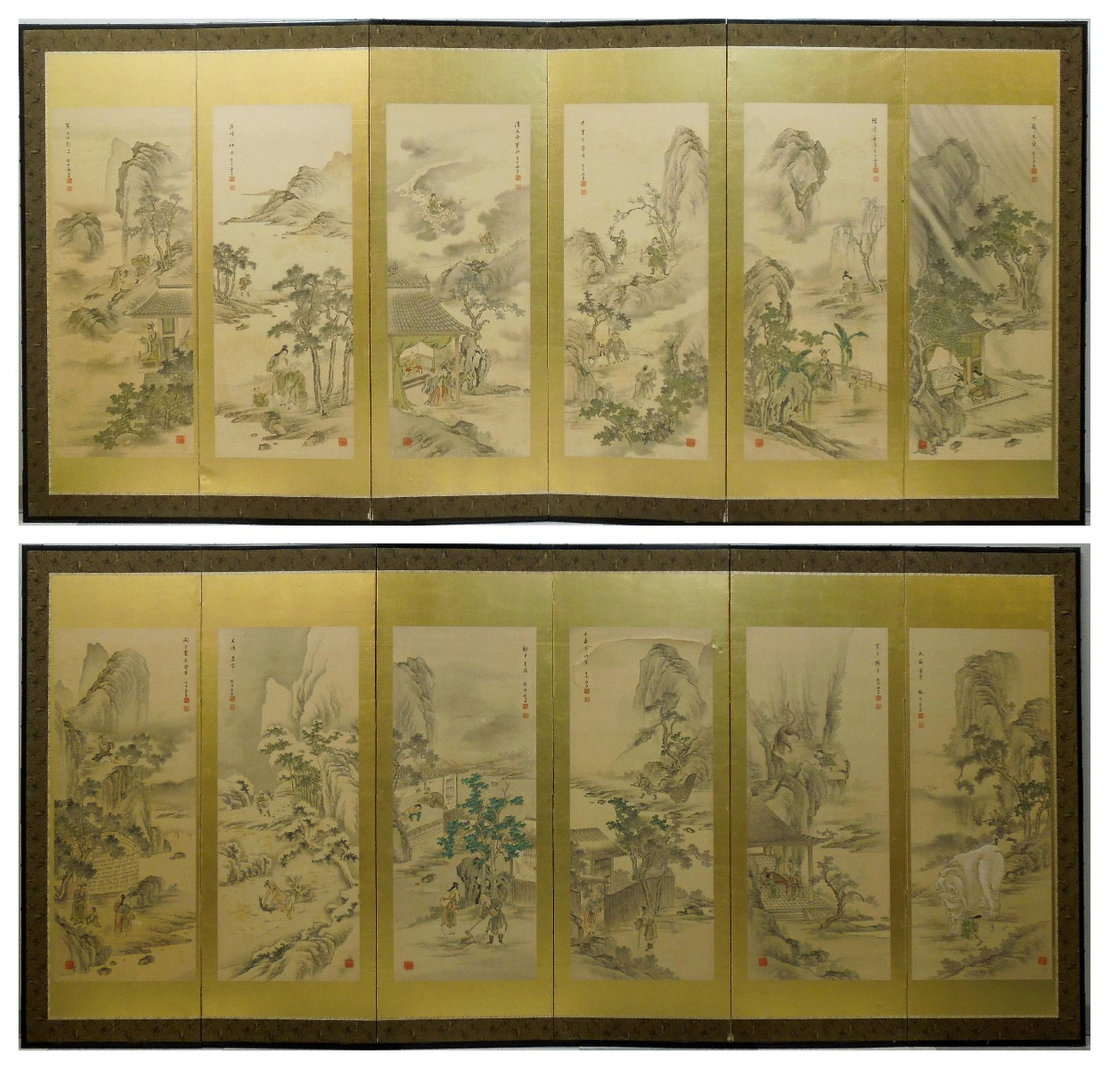 Paragons of Filial Piety, Meiji / Taisho / Late: Paragons of Filial Piety, Literati School. Meiji / Taisho / Late Colonial era. Two six-panel screens, ink and color on paper; possibly Korean or overseas Korean in Japan, depicting twelve scenes of fi