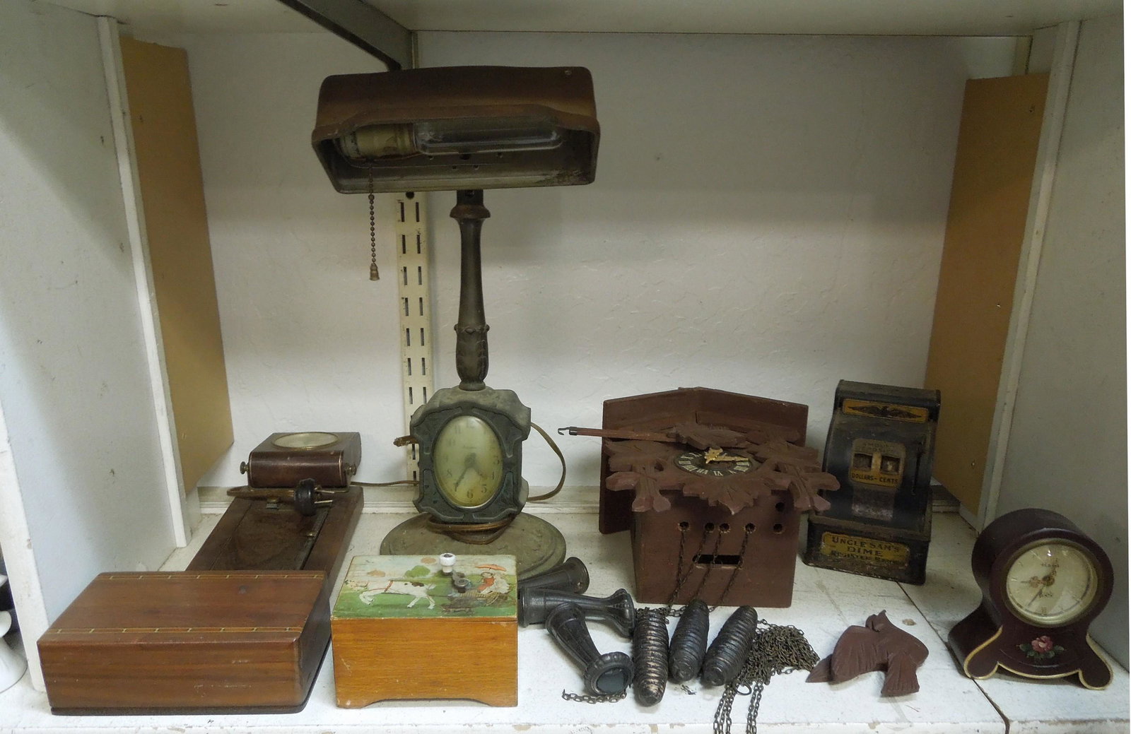 Group of Vintage Collectibles.: Group of vintage collectibles incl. clock lamp, music box.