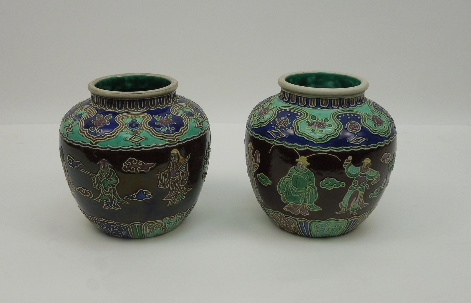 Pair of Chinese Polychrome Ceramic Jars, Mid 20th C. (1 of 2)