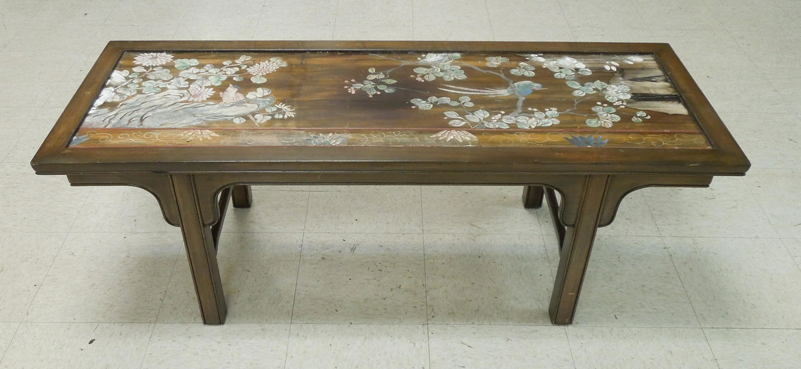 Oriental Coffee Table with Painted Panel Inset. (1 of 5)