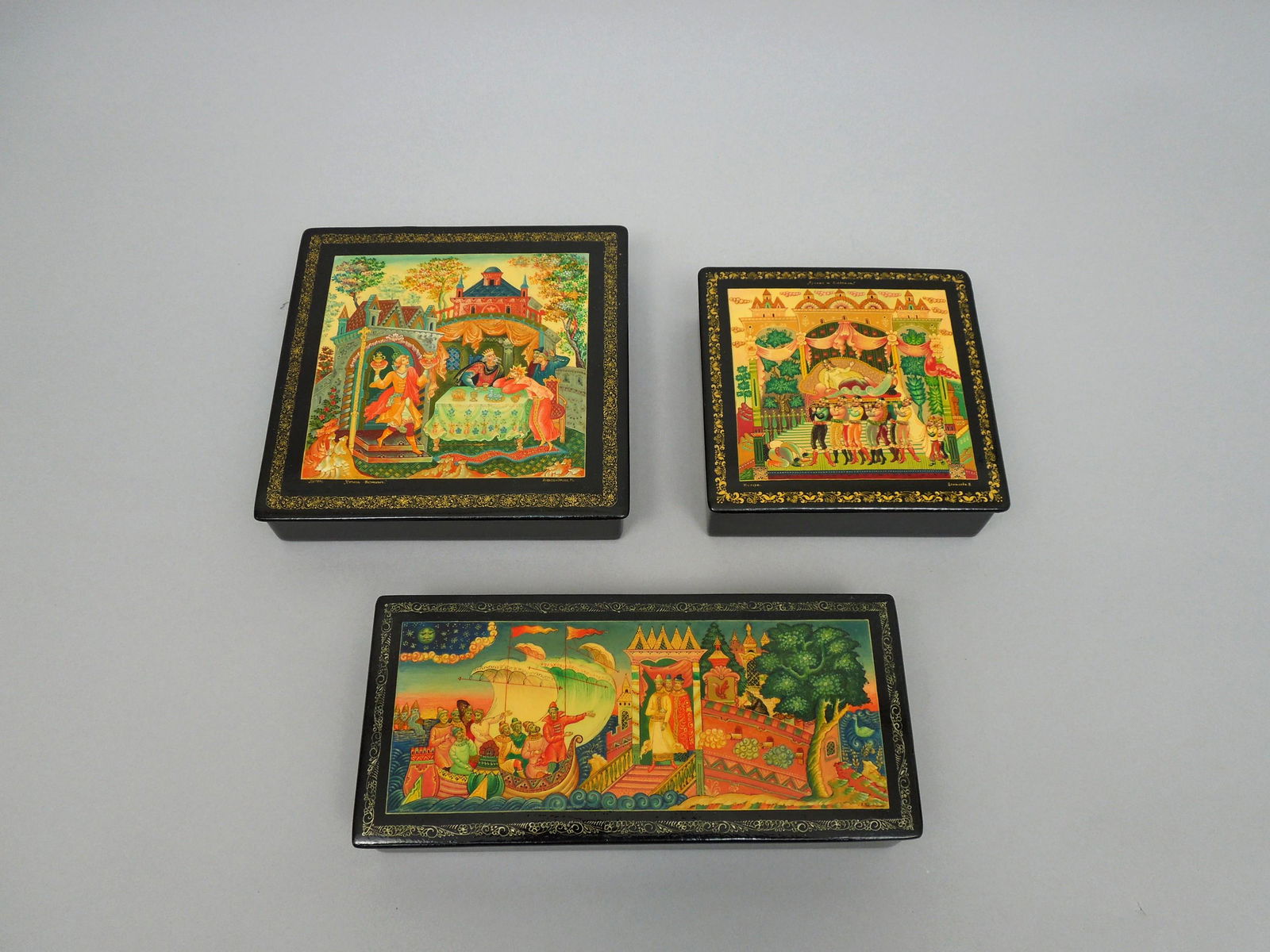 (3) Mstera Russian Lacquer Boxes. (1 of 5)